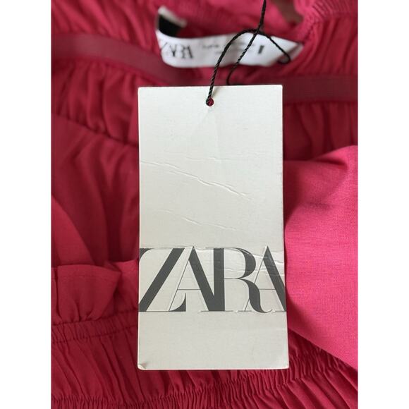 Zara NWT Hot Pink Mini Babydoll Sundress Ruffle Trim Spaghetti Tie Strap Sz M - Picture 10 of 16